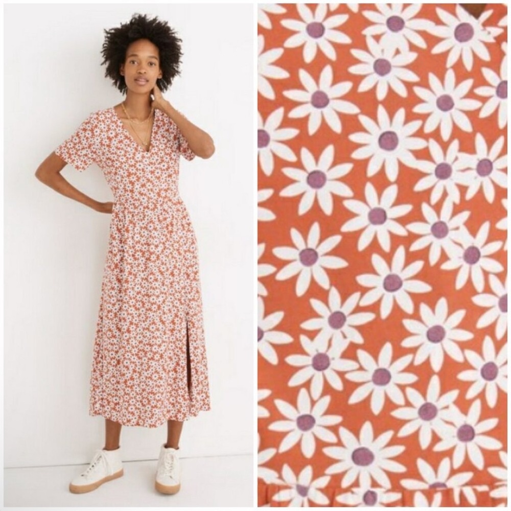 Madewell Orange Floral Midi Dress